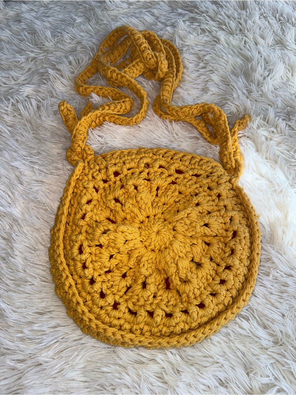 VTG Handmade Yellow Crochet Round Crossbody Bag - Picture 2 of 6